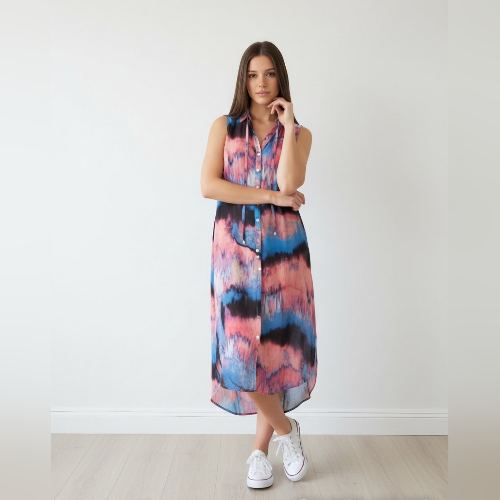 Marciano by Guess Blue Pink Tie Dye Long Tunic Dress